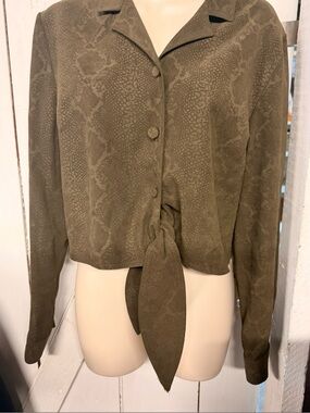 J. Harris Med. Womens Olive Tie-Front Button Jacket/Blouse